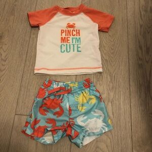 Carter’s Matching Crab Swim Set for Infant size 3M Trunks & Rash Gaurd